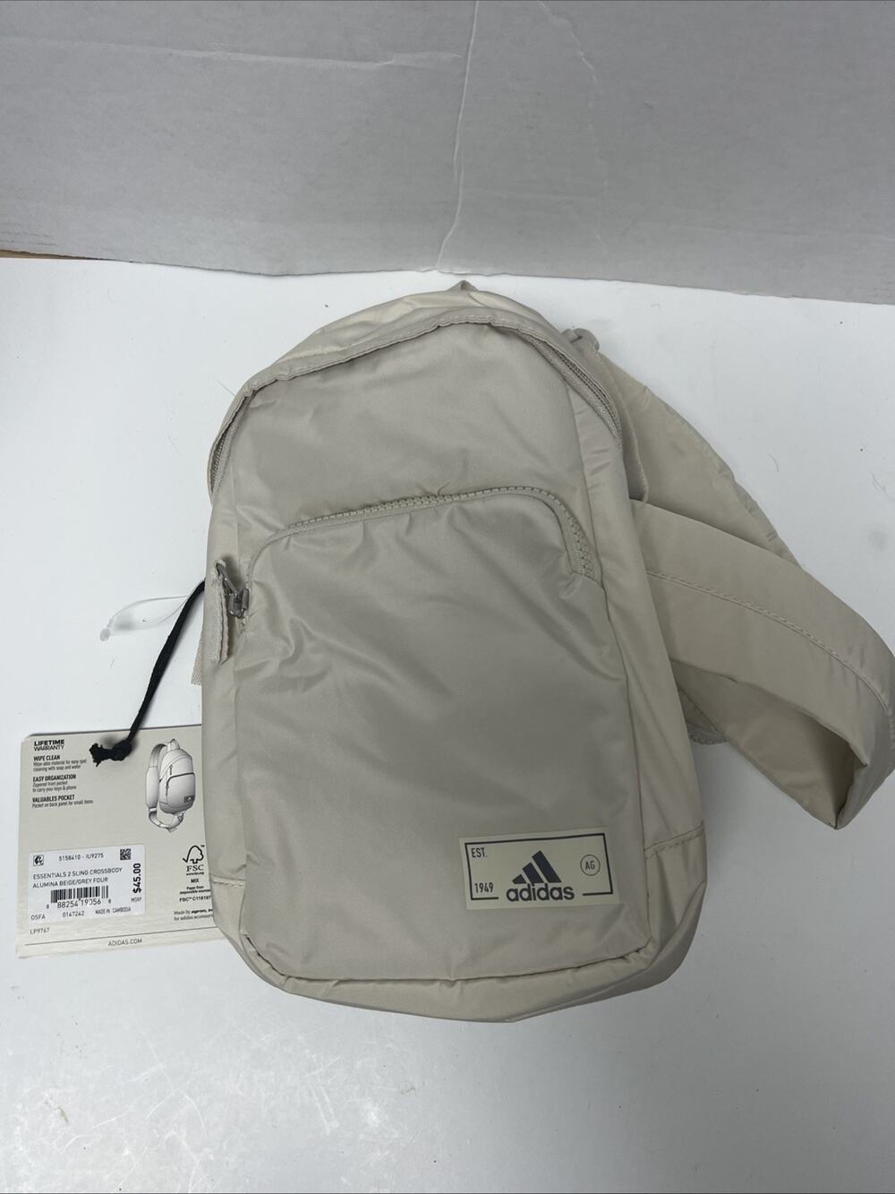 NEW Adidas Essentials 2 Sling Crossbody Bag Alumina Beige Grey w/ Strap Bag NWT